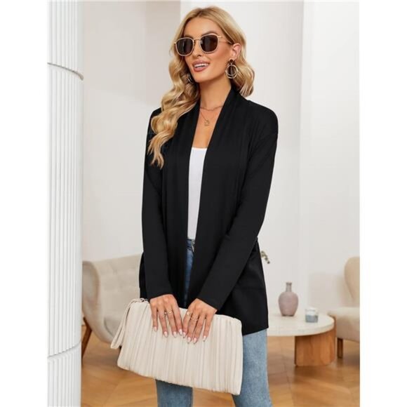 Women's Long Sleeve Open Front Cardigan Casual Loose Lightweight Cardigans - Picture 3 of 7